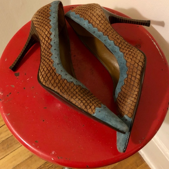 Luichiny Snake Print Brown and Blue Heels 7 1/2 - Picture 3 of 9